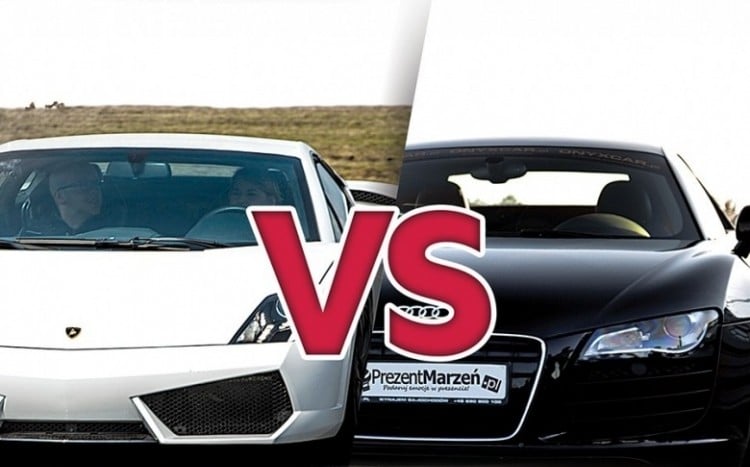 Białe Lamborghini Gallardo vs Czarne Audi R8