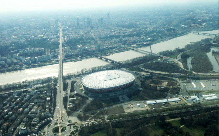 Panorama Warszawy z okna samolotu
