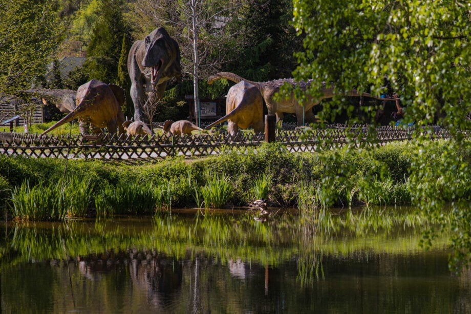Figury dinozaurów w prawdziwym rozmiarze w parku w Bałtowie 