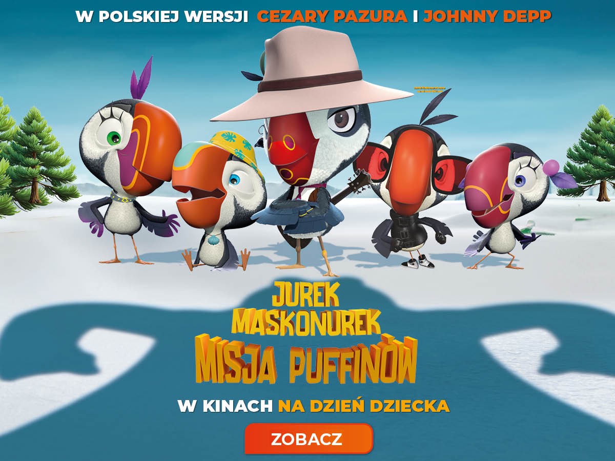 Plakat reklamujący premierę bajki „Jurek Maskonurek: Misja Puffinów”