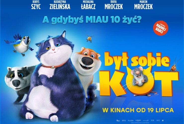 Plakat z premierą bajki. Na plakacie widoczny jest kot, psy i inne zwierzęta