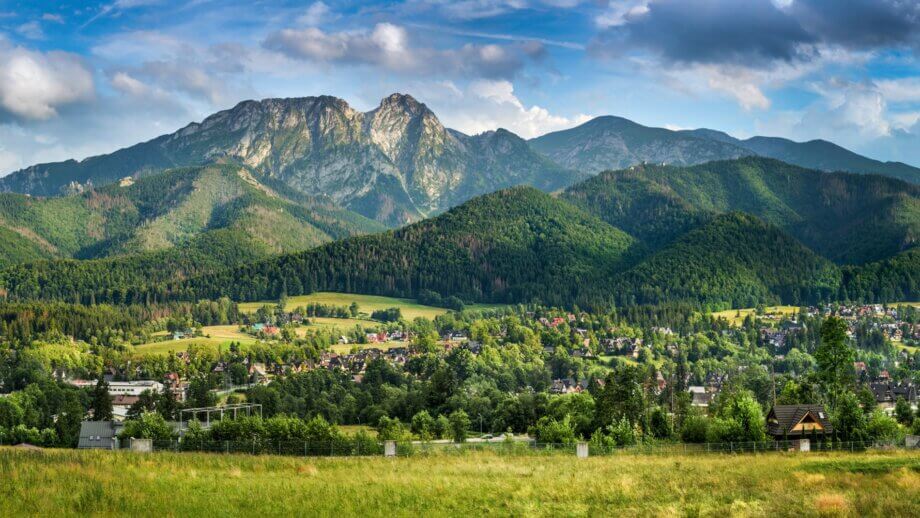 Widok na zielone Zakopane i szczyty Tatr