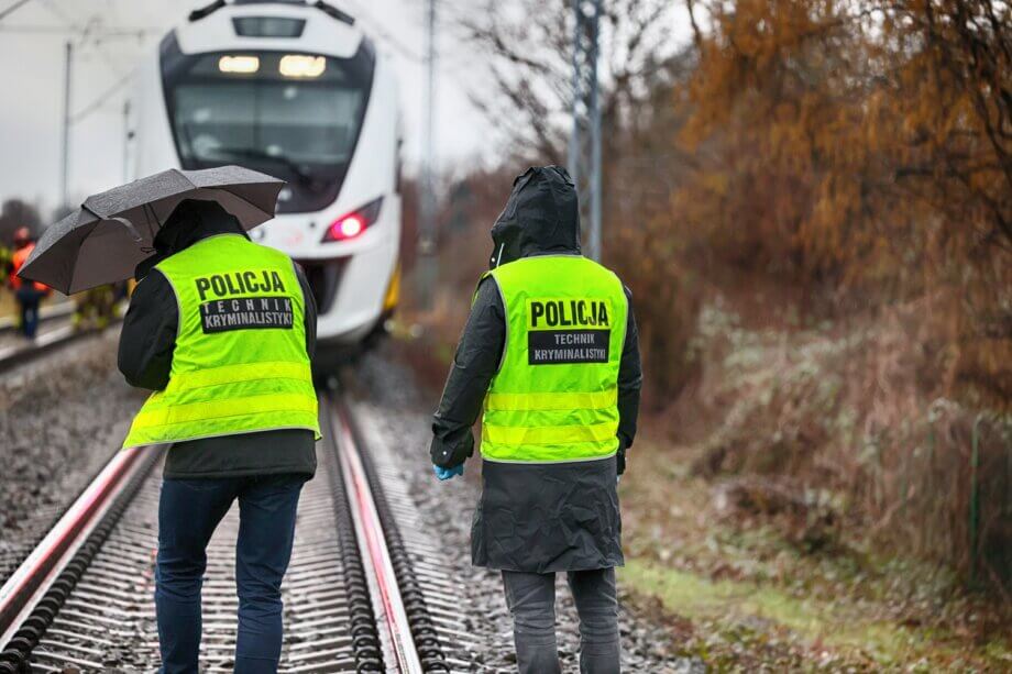 policjanci wykonujący pracę na torach