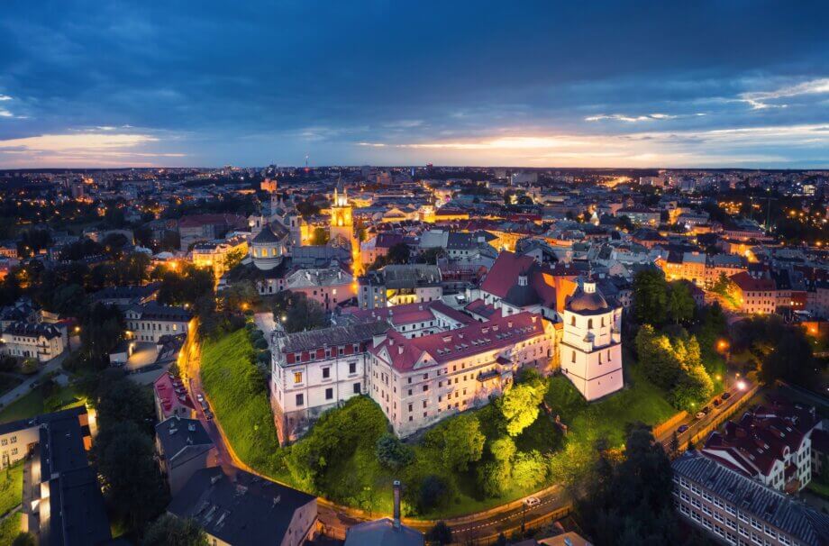 Widok z lotu ptaka na Stare Miasto z Zamkiem w Lublinie