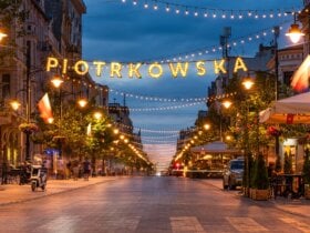 miasto Łódź, ulica Piotrkowska nocą