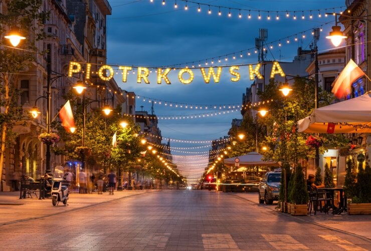miasto Łódź, ulica Piotrkowska nocą